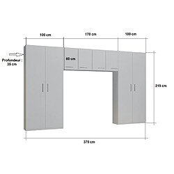 Avis Inside 75 Ensemble de rangement pont 4 portes gris béton largeur 370 cm