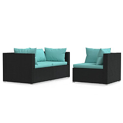 vidaXL Salon de jardin 3 pcs avec coussins Noir Résine tressée