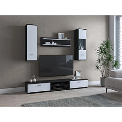 Vente-Unique Mur TV avec rangements - Noir et Blanc - JEREMIAH II