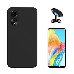 Kit Film de Hydrogel Étui Complète Devant + Étui Silicone Liquide + SuppOrt Magnétique Phonecare pour Oppo A78 4G - Noir 