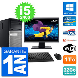 PC Tour Dell 990 Ecran 22" Intel i5-2400 RAM 32Go Disque Dur 1To Windows 10 Wifi · Occasion 