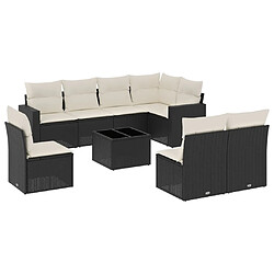 vidaXL Salon de jardin 9 pcs avec coussins noir résine tressée