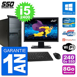 PC Tour Lenovo M91p Ecran 22" Core i5-2400 RAM 8Go SSD 240Go Windows 10 Wifi - Occasion