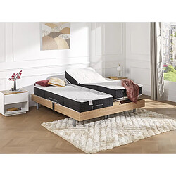 Vente-Unique Lit électrique de relaxation tout plots + matelas ressorts ensachés et mémoire forme - 2 x 80 x 200 cm - Chêne - PHANES de DREAMEA