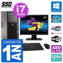 PC Tour HP Z210 Ecran 22" Intel i7-2600 RAM 32Go SSD 480Go Windows 10 Wifi · Occasion 