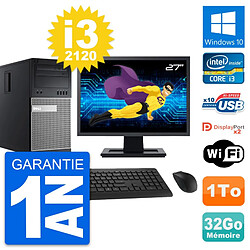 PC Tour Dell 9010 Ecran 27" Intel i3-2120 RAM 32Go Disque 1To Windows 10 Wifi · Occasion 