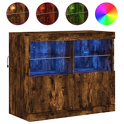 Maison Chic Commode Buffet - Meuble de rangement avec lumières LED chêne fumé 81x37x67 cm -GKD30812