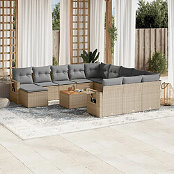 vidaXL Salon de jardin et coussins 13 pcs mélange beige résine tressée 