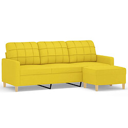 vidaXL Canapé à 3 places avec repose-pieds Jaune clair 180 cm Tissu