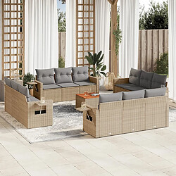 vidaXL Salon de jardin avec coussins 13 pcs beige résine tressée 