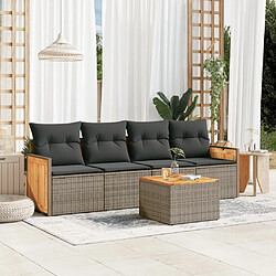 vidaXL Salon de jardin 5 pcs avec coussins gris résine tressée 