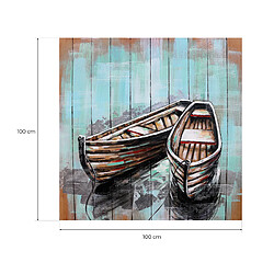 Tableau Peinture Kuatéh Barques 100x100 cm Collage 3D Huile sur Toile