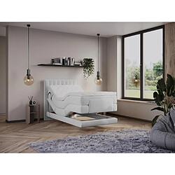 Vente-Unique Ensemble complet boxspring tête de lit coutures verticales + sommiers relaxation électrique + matelas + surmatelas - 100 x 200 cm - Velours - Gris clair - DONISI de PALACIO