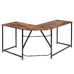 Helloshop26 Bureau d'angle en forme L 148 x 120 cm poste de travail avec cadre en métal renforcé pour bureau à domicile style modern marron rustique 20_0005648 