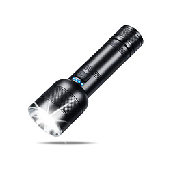 Chrono Torche LED Super Lumineux 800 Lumens 4 Modes Lampe Torche Zoomable Lampe de Poche Puissante Rechargeable IPX4 Lampe Flash Étanche (Noir)