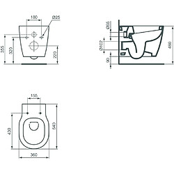 Ideal Standard Cuvette suspendue Surélevée CONNECT FREEDOM avec abattant frein de chute