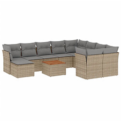 vidaXL Salon de jardin 11 pcs avec coussins beige résine tressée