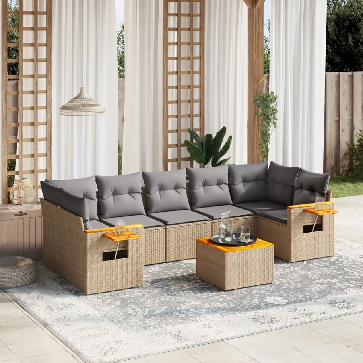 Maison Chic Salon de jardin avec coussins 8 pcs | Ensemble de Table et chaises | Mobilier d'Extérieur beige résine tressée -GKD31679