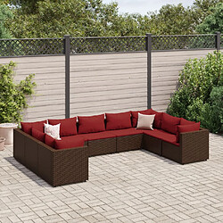 vidaXL Salon de jardin avec coussins 9 pcs marron résine tressée