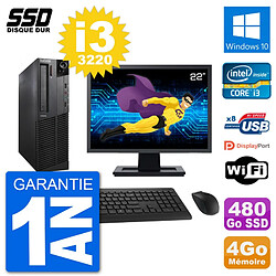 PC Lenovo M92p SFF Ecran 22" Intel i3-3220 RAM 4Go SSD 480Go Windows 10 Wifi · Occasion 