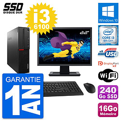 PC Lenovo M800 SFF Ecran 22" Intel i3-6100 RAM 16Go SSD 240Go Windows 10 Wifi · Occasion 