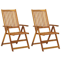 Maison Chic Lot de 2 Chaises inclinables de jardin avec coussins | chaises d'extérieur | Fauteuil Relax Bois d'acacia -GKD11121