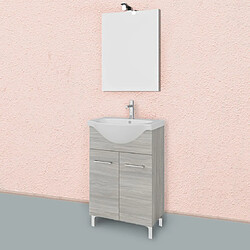 Kiamami Valentina MEUBLE DE SALLE DE BAINS SUR PIED 55CM 2 PORTES CHÊNE GRIS, LAVABO ET MIROIR | RIMINI