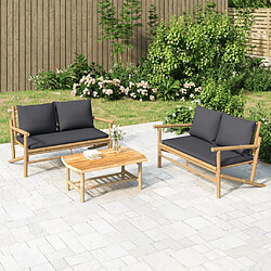 vidaXL Salon de jardin 2 pcs avec coussins gris foncé bambou