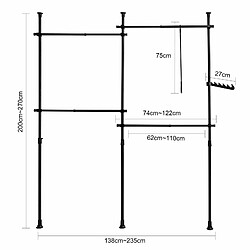SoBuy KLS03-SCH Porte-Vêtements Système de Penderie Télescopique avec 4 Barres Portant de Vêtement