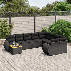 vidaXL Salon de jardin 10 pcs avec coussins noir résine tressée 