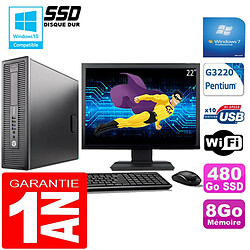 PC HP EliteDesk 800 G1 SFF Intel G3220 8Go Disque 480 Go SSD Wifi W7 Ecran 22" · Occasion 