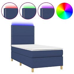 vidaXL Sommier à lattes de lit et matelas et LED Bleu 100x200 cm Tissu