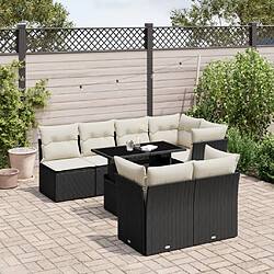 vidaXL Salon de jardin 8 pcs avec coussins noir résine tressée