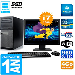 PC Tour DELL 7010 Ecran 27" Core I7-2600 RAM 4Go Disque 960 Go SSD Wifi W7