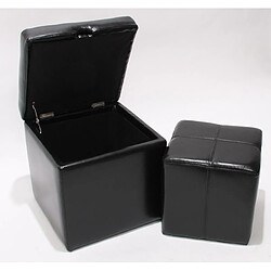 Mendler Lot de 2 tabourets Onex, pouf + cube-coffre, cuir, noir