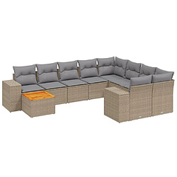 vidaXL Salon de jardin 11 pcs avec coussins beige résine tressée