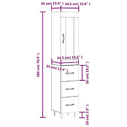 vidaXL Buffet haut Gris béton 34,5x34x180 cm Bois d'ingénierie pas cher