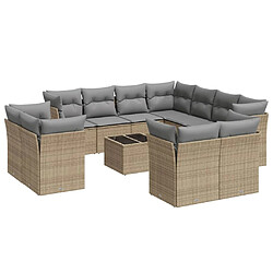 vidaXL Salon de jardin avec coussins 12 pcs beige résine tressée