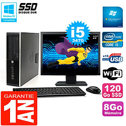 PC HP Compaq 8300 SFF Ecran 22" Core I5-3470 RAM 8Go Disque 120 Go SSD Wifi W7 - Occasion