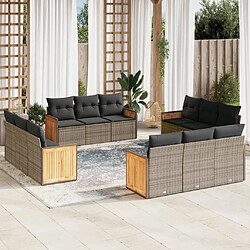 vidaXL Salon de jardin avec coussins 12 pcs gris résine tressée