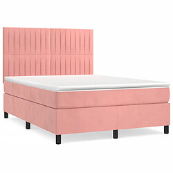 vidaXL Sommier à lattes de lit avec matelas Rose 140x200 cm Velours