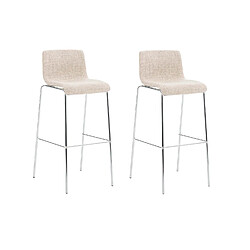 Decoshop26 Lot de 2 tabourets de bar avec repose-pieds dossier incurvé en tissu crème et 4 pieds en métal chromé 10_0004193