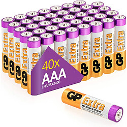 Piles AAA - Lot de 40 Piles | GP Extra | Batteries Alcalines AAA LR3 1,5v|Longue durée, très puissantes, utilisation quotidienne 