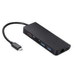 Wewoo HUB Type-c Turn hdmi Convertisseur multifonction de carte réseau Gigabit HDMI + RJ45 + PD + Audio + USB3.02 + SD + TF HUB Dock d'extension Noir