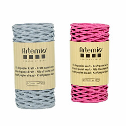 Artemio 2 bobines fil kraft bleu tendre/fuschia 2mm x 25 m 