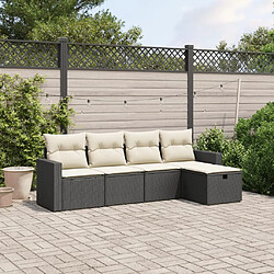 vidaXL Salon de jardin 5 pcs avec coussins noir résine tressée 