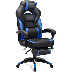 Helloshop26 Fauteuil gamer ergonomique chaise gaming fauteuil de bureau avec repose-pieds télescopique appui-tête réglable support lombaire capacité de charge 150 kg lbeu et noir 12_0000603 