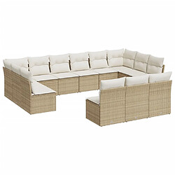 vidaXL Salon de jardin avec coussins 13 pcs beige résine tressée