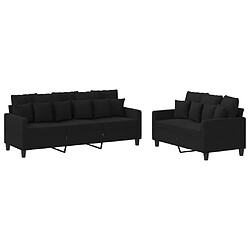 vidaXL Ensemble de canapés 2 pcs avec coussins Noir Tissu