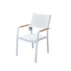 Avril Paris Table de jardin extensible aluminium blanche 200/300cm + 10 fauteuils empilables textilène - MARCEAU pas cher